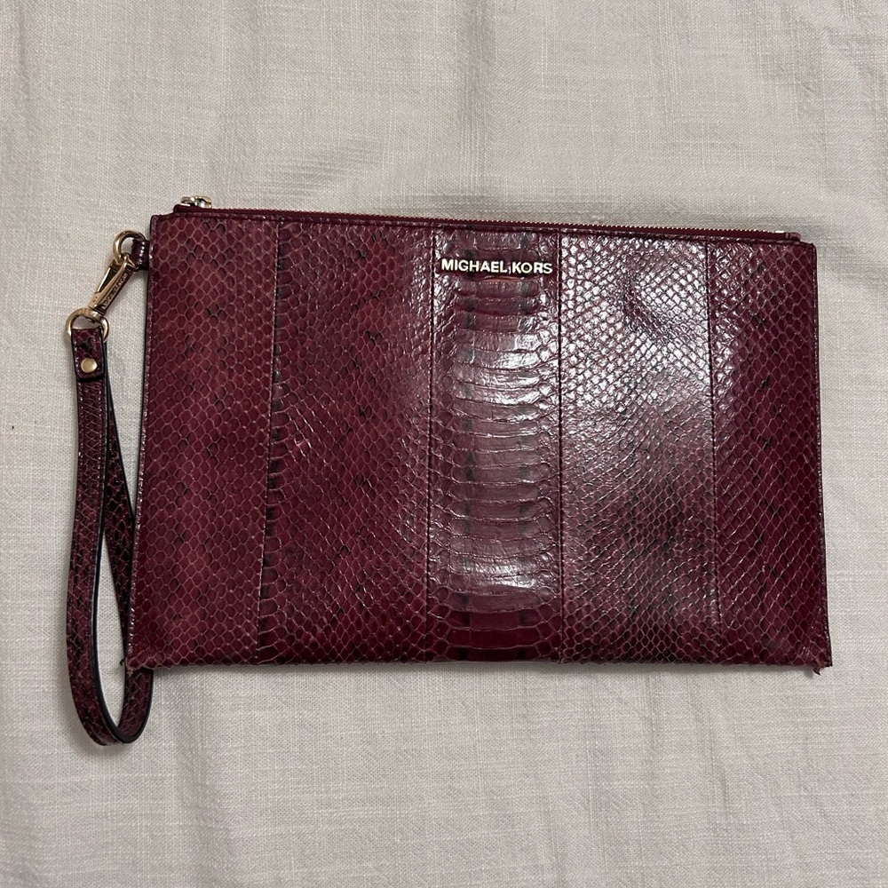 Authentic Michael Kors Genuine Snakeskin Wristlet Clutch with Gold Hardware